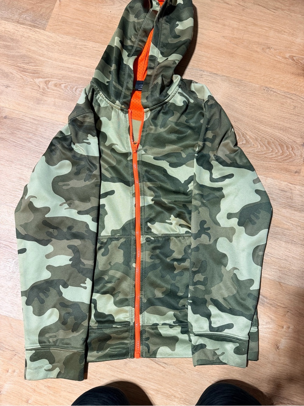 Converse Men's Green Camo Hooded Jacket with Orange Zip